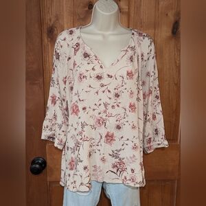 Maurices Floral Cream and Pink Blouse
